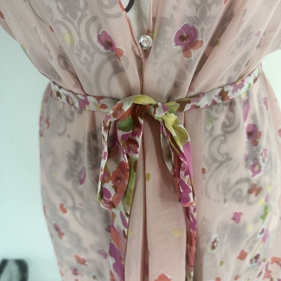 Oscar De La Renta Pink Label Floral Sheer Robe With Tie Waist M - Picture 6 of 9